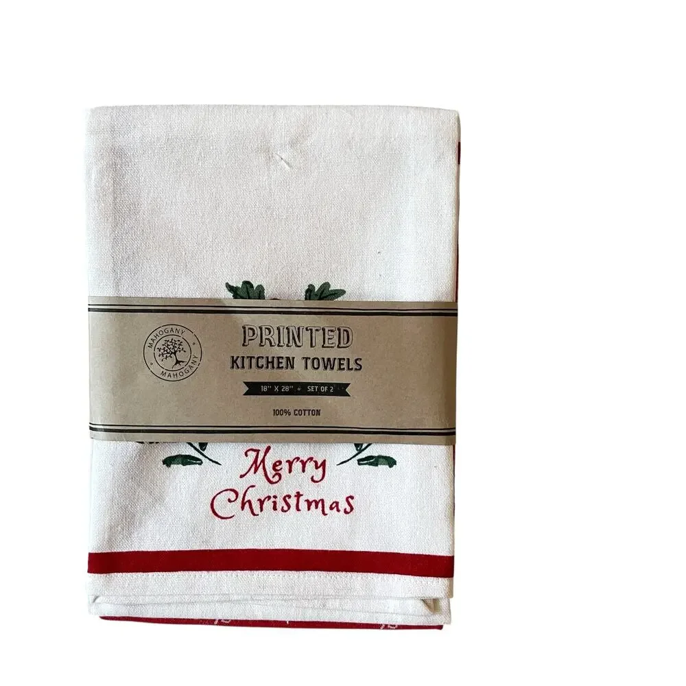 Mahogany MERRY CHRISTMAS Kitchen Towels 18X28 Set of 2 Cotton NEW